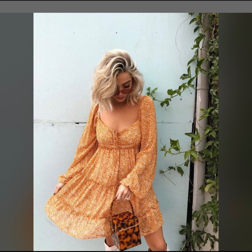 Floral Chiffon Peasant Sleeve Dress
